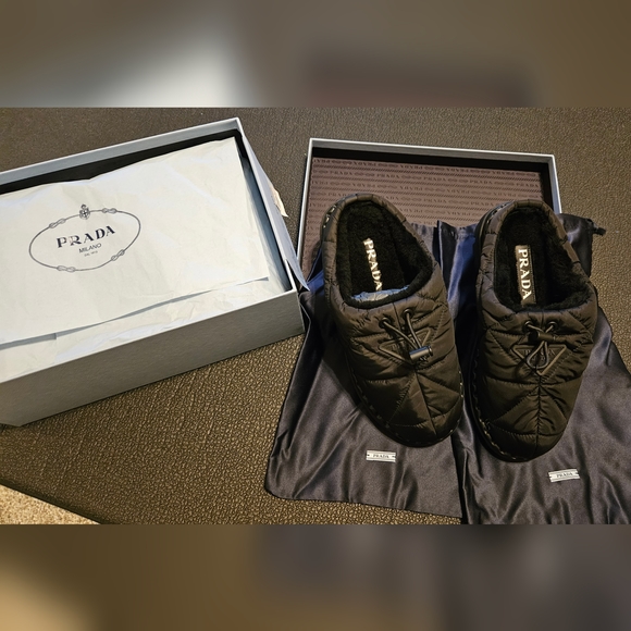 Prada Calzature Donna nylon piuma winter backless loafers - Picture 2 of 8